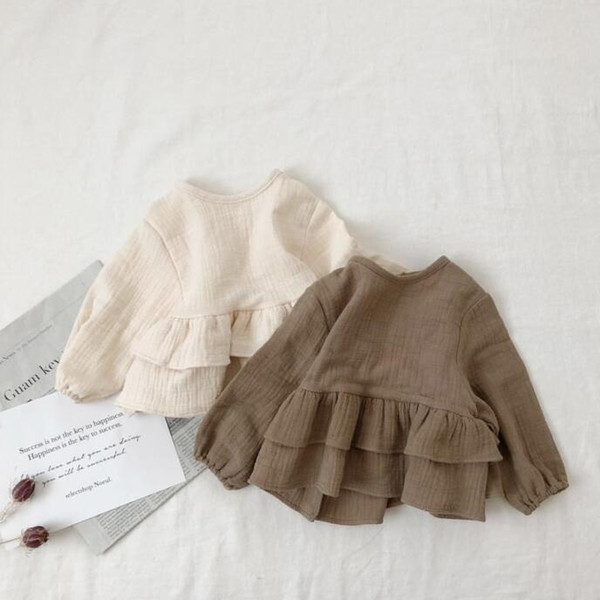 2019 Spring Japan&korean Style Toddler Baby Girl Boys Blouse Ruffles Sweet Children Linen Clothes T200229