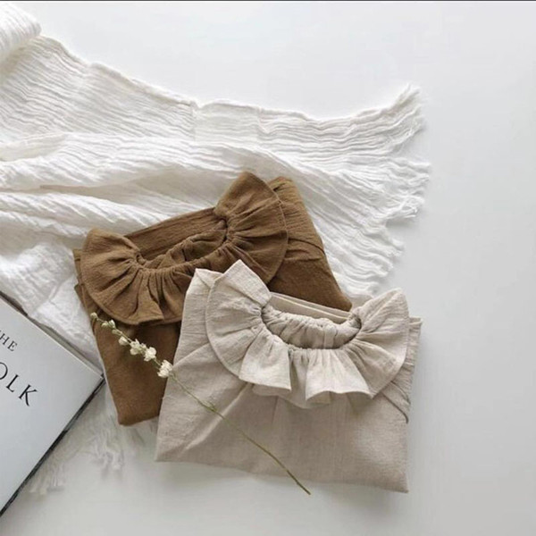 2019 Korean Baby Girl Ruffle Blouse Fall Winter Toddler Girls Long Sleeve Tops Basic Blouse Kids Linen Soft Tops Child Korea Top T200229