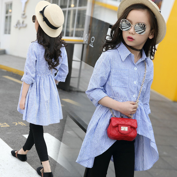 Girls School Blouses Cotton Spring 2019 Children Clothing Irregular Striped Shirt Girls Clothes for 12 Years Tee Shirt Enfant T200229