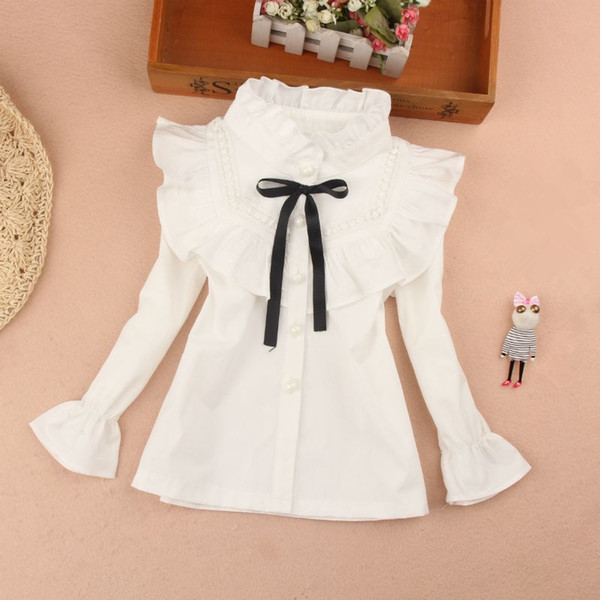 2020 Spring kids clothes girls blouse children clothing school girl white ruffle blouse cute bow cotton child shirt blusas 2-16Y T200229