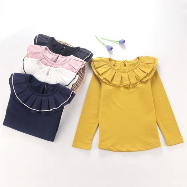 2-10 Yrs 2017 Fall Winter Cotton White Long Sleeve Shirt for Children Baby Girls Tops And Blouses School Girl Blouse Kids JW2648 T200229