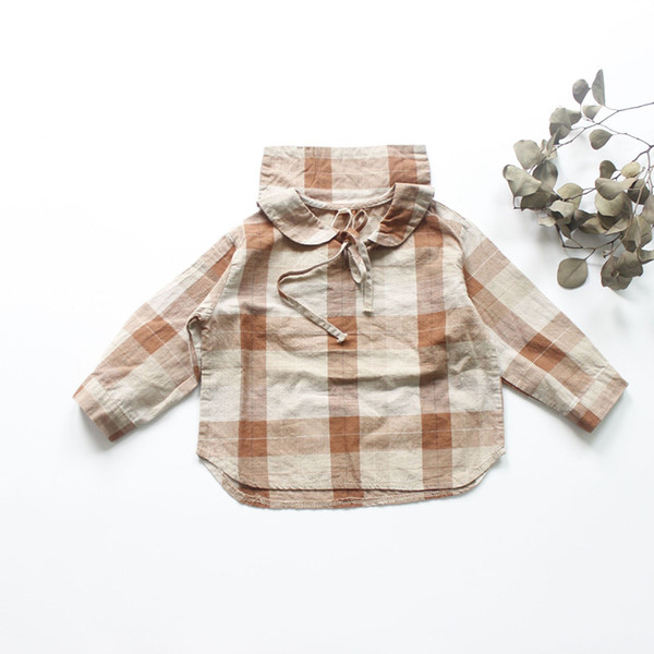 Children Autumn Plaid Shirts Korean Style Cotton Linen Casual Tops Baby Girls Blouses Toddlers Kids Clothes T200229