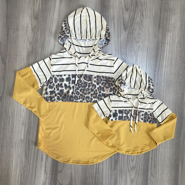 mom and me clothes baby girls leopard print 3 parts hoodie mum and daughter yellow cotton clothes T200228