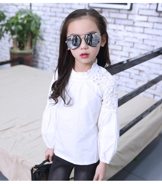 2019 New Full Sleeve White Girls Shirts for School O-neck Girl Blouses Solid Tops Teenager Kids Children Clothing Clothes Bs078 T200229
