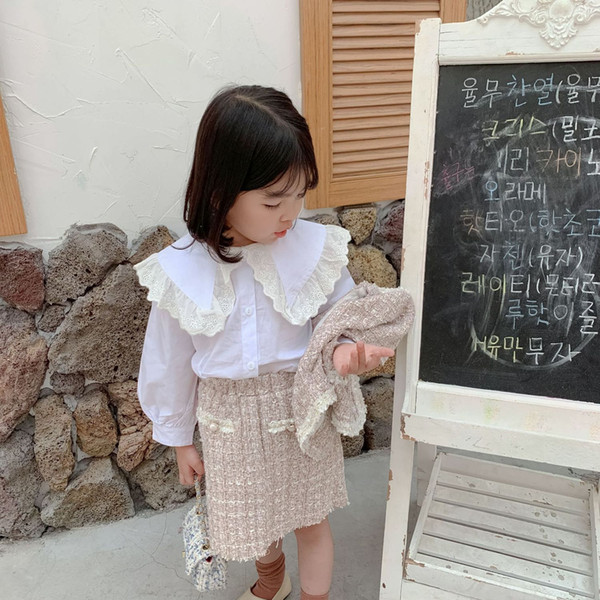 2019 Autumn New Arrival Girls Lace Collar Blouse Kids White Long Sleeve Blouses Baby Girl Blouse White Shirt T200229