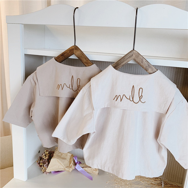 Baby Girls Korean Style Embroidery Letter Shirts Crew Neck Long Sleeve Tops Children Clothes Autumn New Toddlers Kids Blouses T200229