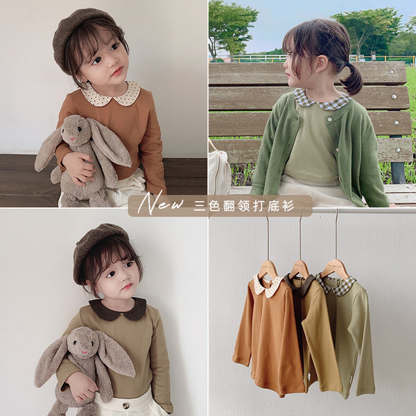 Baby Girls Leisurely Cotton Long Sleeve T-shirt Girls Plaid Collar Bottoming Shirt Toddler Kids 2019 Spring Autumn Casual Tops T200228