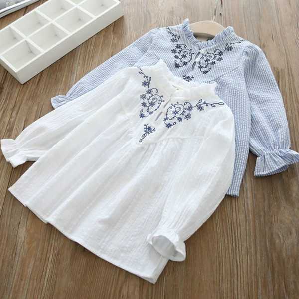 Girls White Blouse Spring Summer Teenager Lace Girls Tops School Uniforms Shirt Long-Sleeve Children Clothing 6 8 10 12 T200229