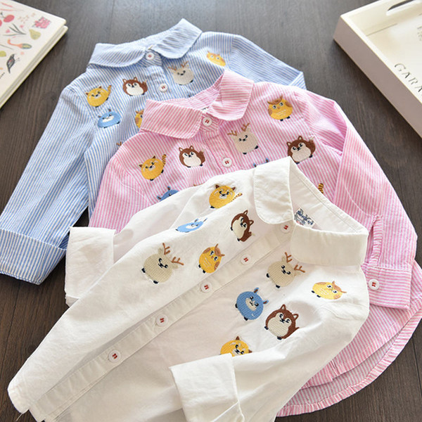 Baby Girl Blouse Fashion 2020 Autumn Shirts for Girls Cartoon Kids Blouses and Shirts for Girls 12 Years White Pink Blue Tops T200229