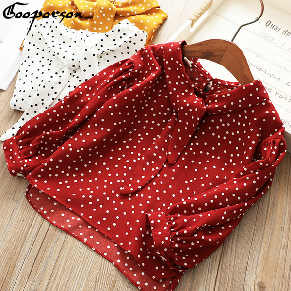 Girls Chiffon Blouse Shirt Wine Red Dot Long Sleeve Spring Shirts for Baby Girl Basic Outfits 2019 Children Cute Tops Clothes T200229