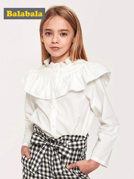Balabala Girls Flounced Shirt with Ruffled Collar Children Teenager Girls Blouse Long Sleeves Spring Autumn Clothes Clothing T200229