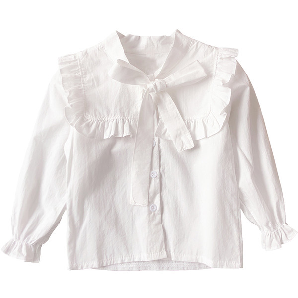 Kids Toddler Girls White Casual Shirt Spring Autumn Little Baby Girl Blouse Long Sleeve Bow Princess Elegant Bottoming Shirts T200229