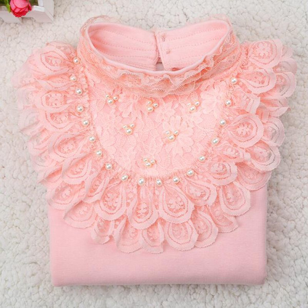Spring Autumn Kids Girls Shirts Baby Girls Clothes Girl Long Sleeve Cotton Girl Shirt And Blouse Lace Bow T Shirt Tops JW0477 T200228