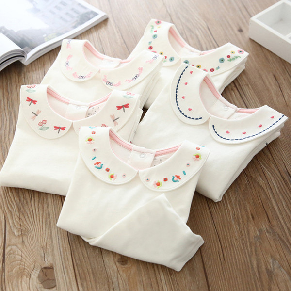 Cotton baby girls flower T Shirt Full Long Sleeve Girls T-Shirt Children Tops Tee kids turn-down Collar T-shirt T200228