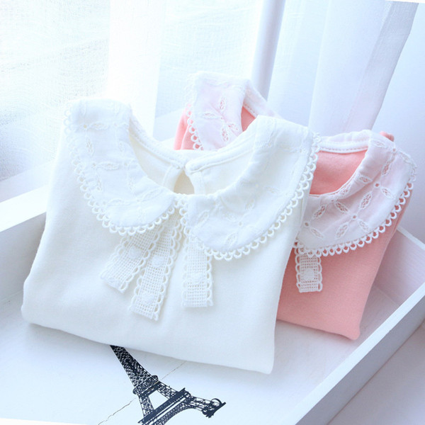 Autumn Children T Shirt Fashion Baby Girls Tops Peter Pan Collar Cotton T Shirts Girls Long Sleeve Kids Clothing BC422 T200228