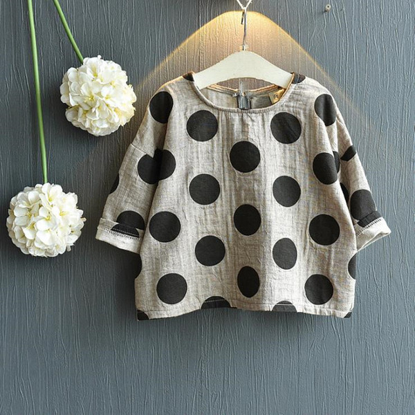 2018 Children Clothes Baby Boys Girls Full Sleeve Blouse Kids Polka Dot Top Shirt Cotton Linen Fashion Baby Clothes T200229