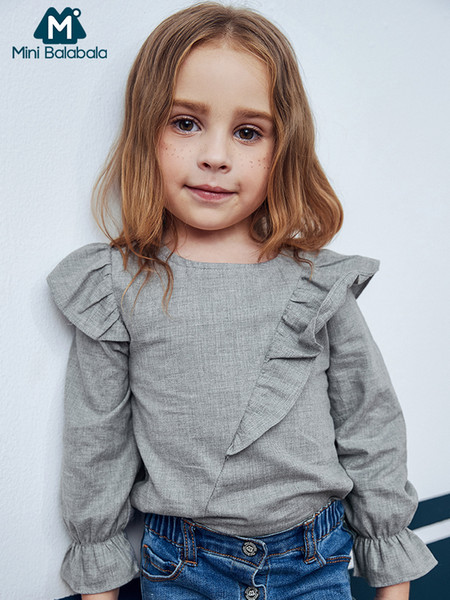 Mini Balabala Kids Girls Flounce-trimmed Blouse Cotton Tops Children Toddler Girls Spring Autumn shirt Tees Clothes Clothing T200229