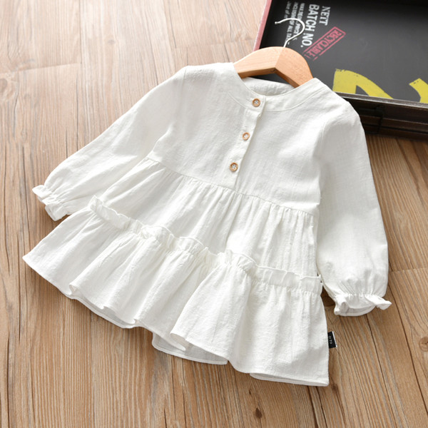 2019 baby Girls clothes blouses dress cotton linen spring long sleeve infants female children dress white vetements de garcons T200229