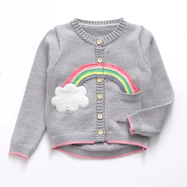 Fashion Design Baby Girl Cardigan Sweater Spring Fall Boutique Baby Girl Clothes Long Sleeve Baby Knit Rainbow Cardigan 18051801