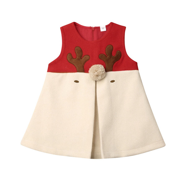 Autumn Newborn Baby Girls Kids Hairy Christmas Xmas Sleeveless Vest Dress Antlers Tops Cotton Clothes Outfit