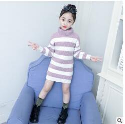 Girl's Coarse Stripe High-collar Sweater 2009 New Pink Green Children's Korean Edition Leisure Baitao Long Sweater Trend
