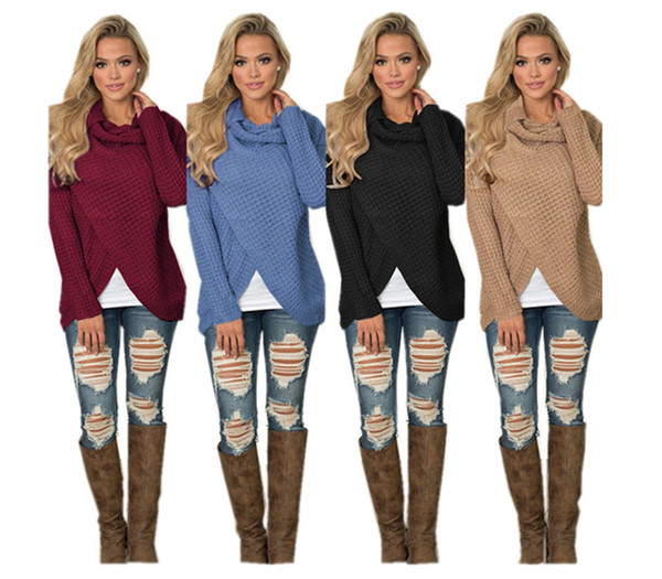 Women Irregularity Knitted Sweater Girls OL Shirts Sweater Long Sleeve Turtleneck Pullover Cardigan Sweatshirts autumn office hoodies sale