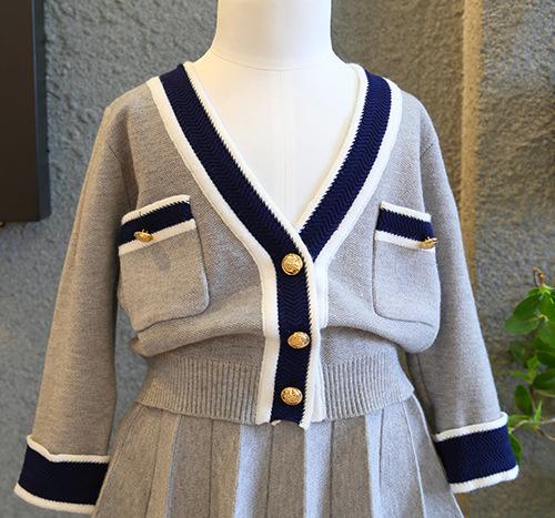 2020 new ins new spring and autumn girls sweet knit top + skirt fashion children's princess set button design skirt free shipping