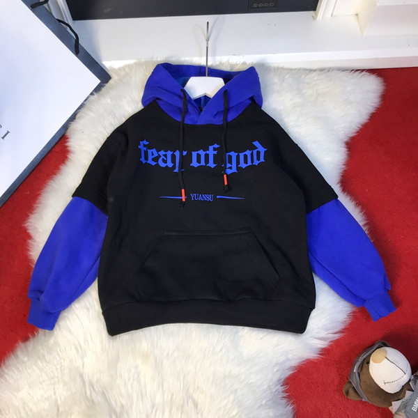 Girl Sweater Kids Designer clothing Fake two-piece stitching hooded pullover size110-160 WSJ035 Warm casual children's bottoming shirt