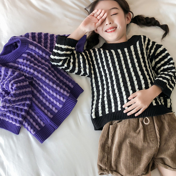 Striped Sweaters for Girls Pullover Girls Sweaters English Style Kids Pullover Jacket Winter Clothes for Girls 2-8 Years Old