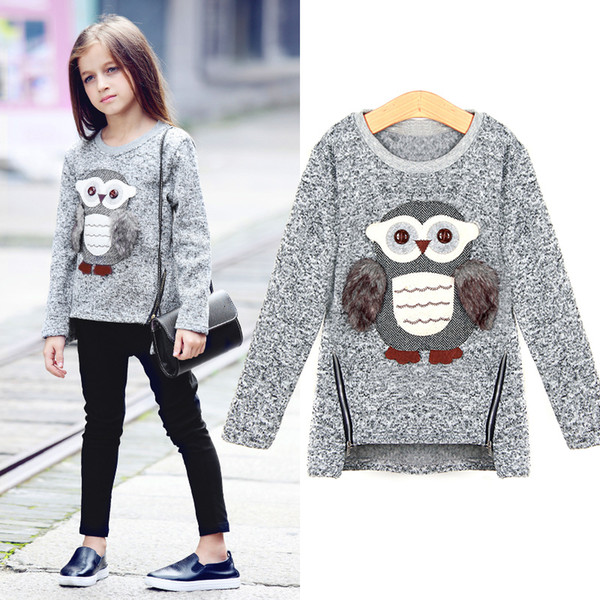 Girls Fleece Lined Zipper sweater Cartoon Cute Owl Casual Cotton Girls Winter Clothes girls sweater for 6 7 8 9 10 12 14 years V191203