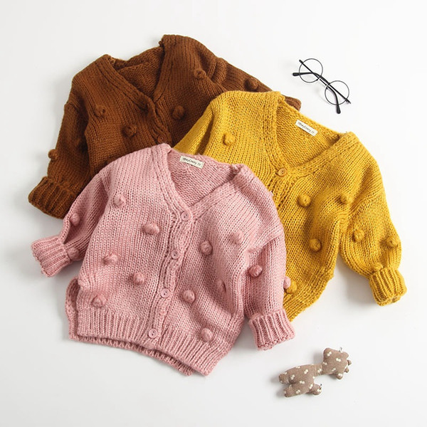 New design baby girl Knit Cardigan pure color Hand-made Bubble Ball Cardigan Sweater Coat free shipping