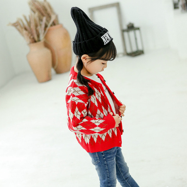 Kids Brand Sweater Girls Designer Knit Cardigan Geometric Print Tops Sweet British Style New Fashion Style 2019 Fall Good Quality