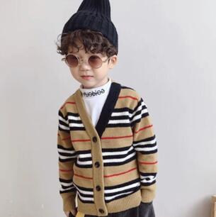 Fashion children black and white striped cardigan girl sweater hot simple khaki striped button sweater boy sweater