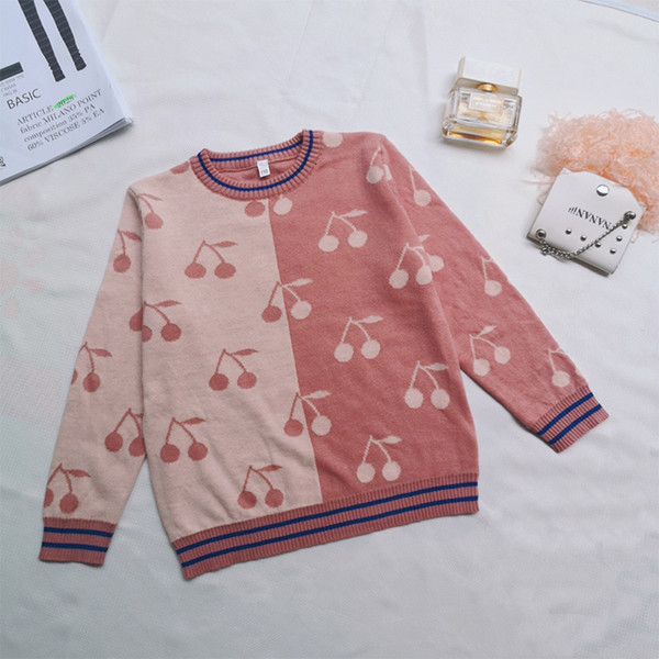 Girl's little cherry color matching sweater little cherry color matching sweater lovely sweet Laurie little cherry Pullover Sweater ZY