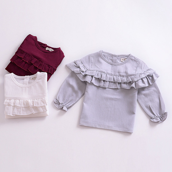 Kids Sweater Baby Clothes Boys Girls Pullover Hoody Solid Color Falbala Long Sleeve T-shirts Children Kids Clothing Hot Q452