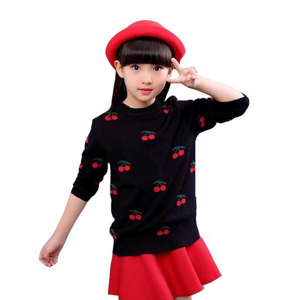 Baby Children Little Girls Kids Clothes Cherry Pullover Knitted Sweaters For Girls Autumn Winter 2019 Jumper Tops
