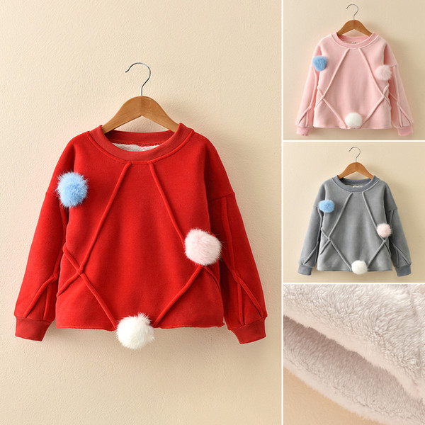 Newborn Baby Kids Girls Infant Warm Long Sleeve Pompoms Sweatshirt Tops Pullover 3 Colour 5 Size