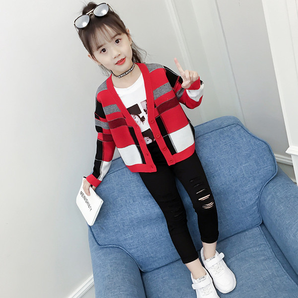 Girls Sweater Cardigan Korean Version Autumn Children's Clothing Children's Spring Long Section Knitted Jacket