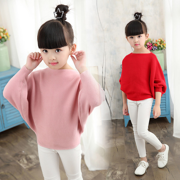 2019 autumn children's clothes girls knitted sweaters solid thin girl bat sweaters for girls big kids pullovers sweater V191203
