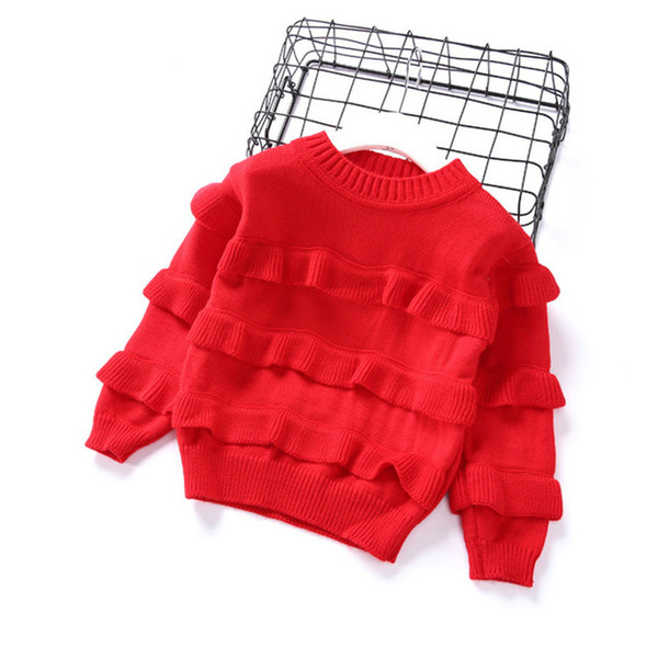 sweater for girls red ruffles pullovers kids sweaters autumn winter toddler tops children outwear girls clothes warm
