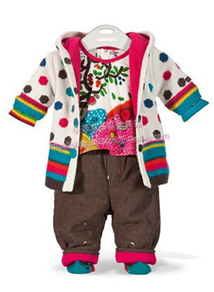 2 -8 year Brand Baby Girls Winter Hooded sweaters Rainbow colored dot Long sleeves Coat kids flannel thickened Sweater Children's clothes