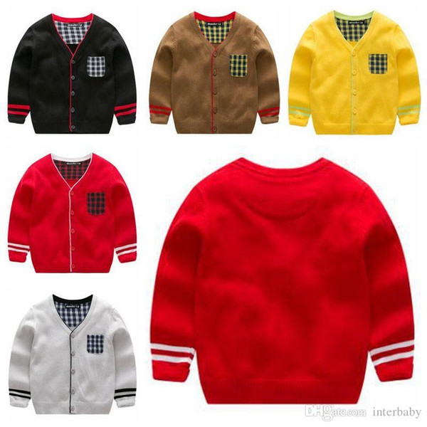 Baby Clothes Boys Grid Knitted Coat Cardigan Striped Sweaters Fashion Outerwear Kids Knitwear Outwear Child Cotton Long Sleeve Tops B4907