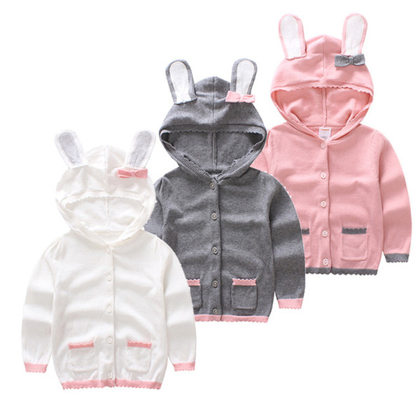 2018 Autumn new baby girl rabbit hat cotton cardigan sweater children's clothing girls knitting sweaters 1-6Y Girls Boys Jacket