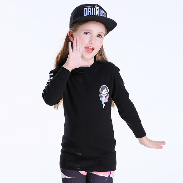 New Arrival Girls Black Sweater Top Sweater girls Autumn Winter Fashion Long Sleeve Small Pullover Coat