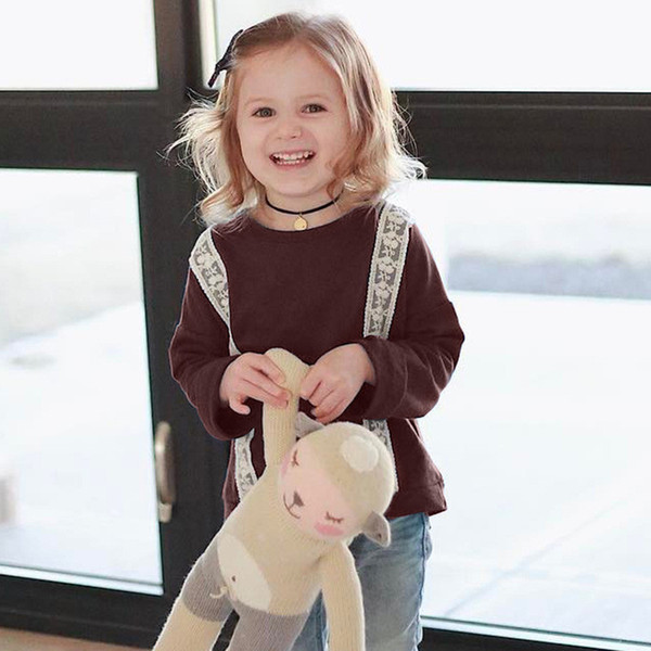 Kids Sweater Baby Clothes Boys Girls Pullover Hoody Solid Color Lace Long Sleeve T-shirts Children Kids Clothing Q465