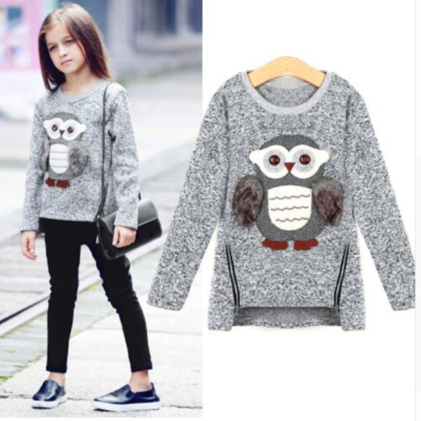 Childern Girls Fleece Lined Zipper Pullover Cartoon Cute Owl Sweater For Girls Casual Winter Clothes Sweaters Jumper for 6-12 years