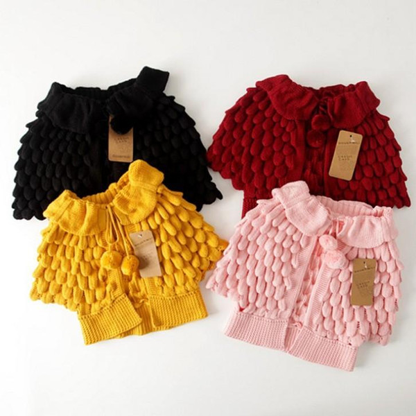 Four Colors Girls Spring Autumn Best Sale Cotton Knitting Cardigan Turn-down Collar Hollowed-out Fashion Sweater Kids Poncho Outwear