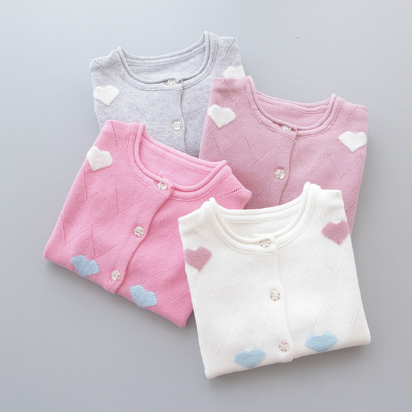 2019 Spring Baby Girls Sweaters Kids Clothes Cotton Children Knitted Sweater Coat Cute Love Heart Girls Cardigan Jacket BC221 V191203