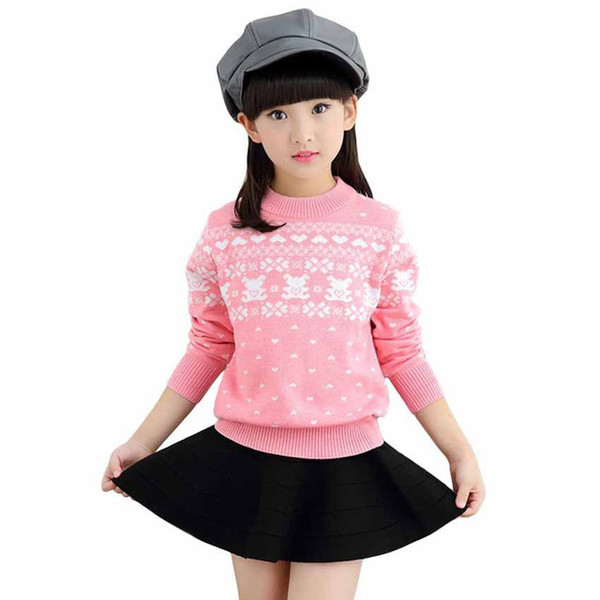New Autumn Sweater Children Knitted Pullover Costume Cotton Print Sweater Long Sleeve Turtleneck Clothing For Girls