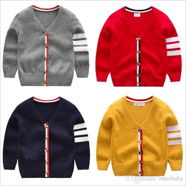 Baby Clothes Boys Cardigan Sweaters Striped Knitted Coat Fashion Crochet Outerwear Kids INS Knitwear Outwear Child Cotton Sweaters Gift 4902